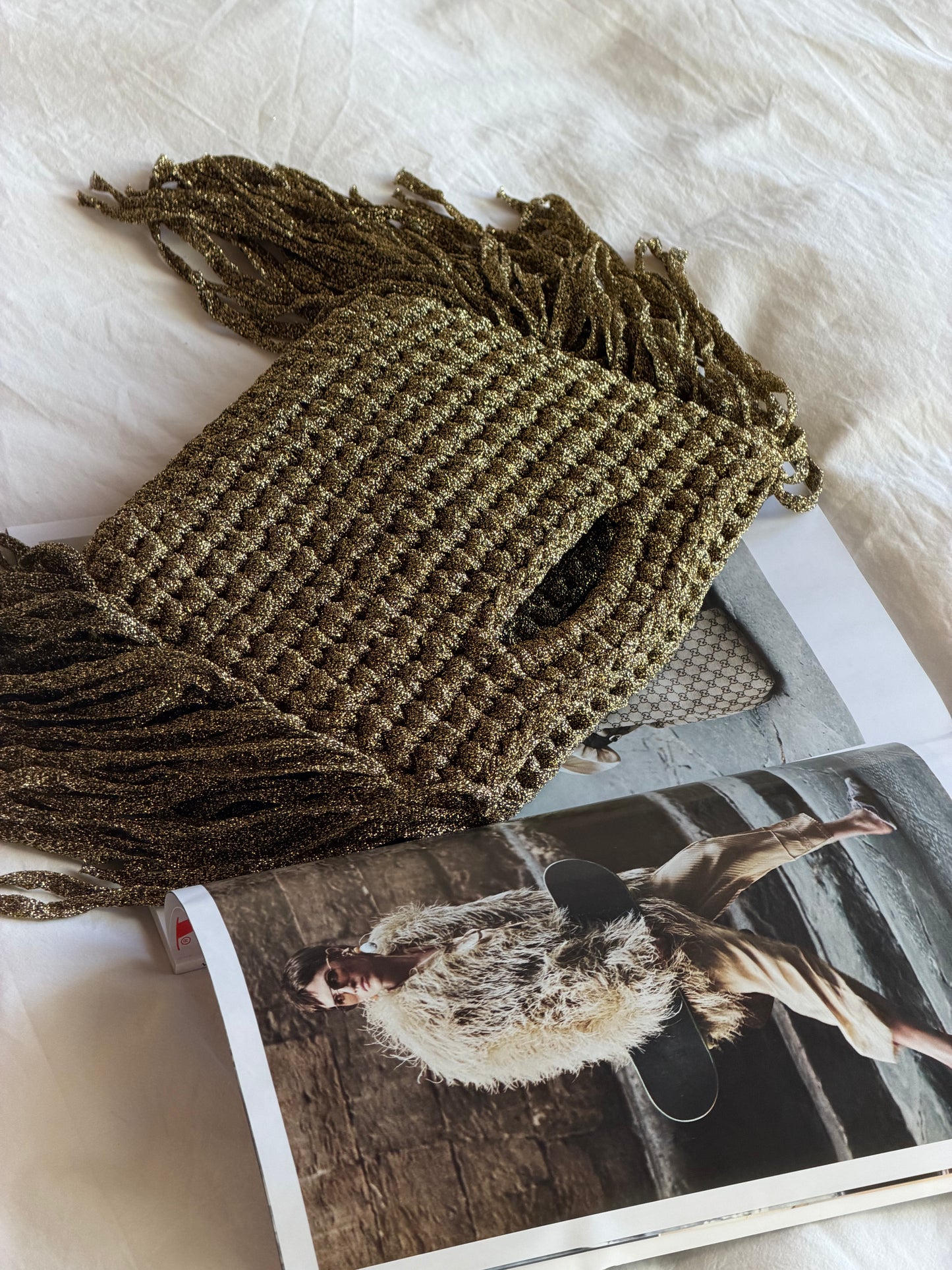 MINOU bag standard// oro scuro lurex con frange