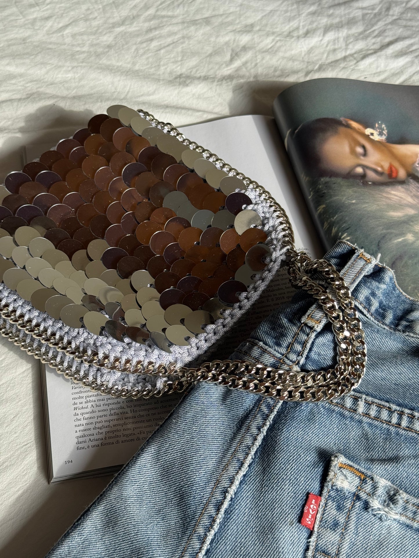 STAR bag mini//argento lurex con paillettes