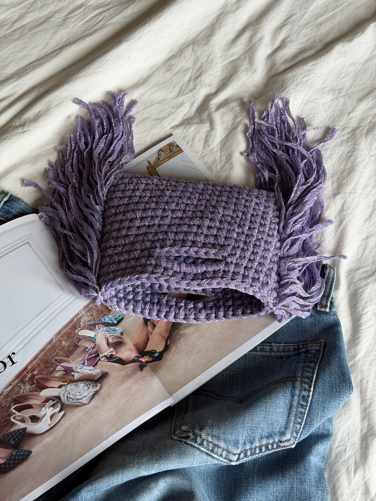 MINOU bag standard// lilla lurex con frange