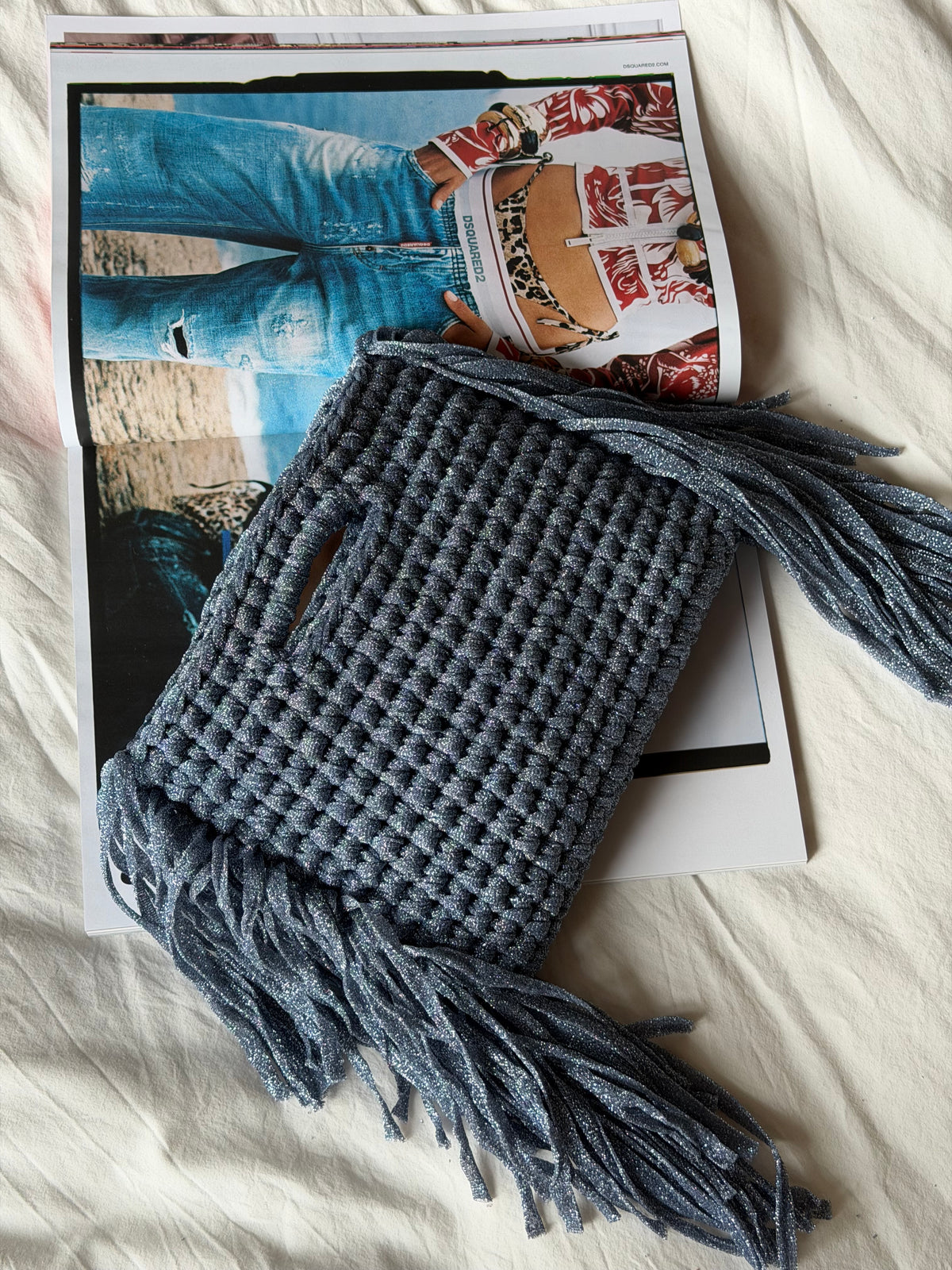 MINOU bag standard// azzurra lurex con frange