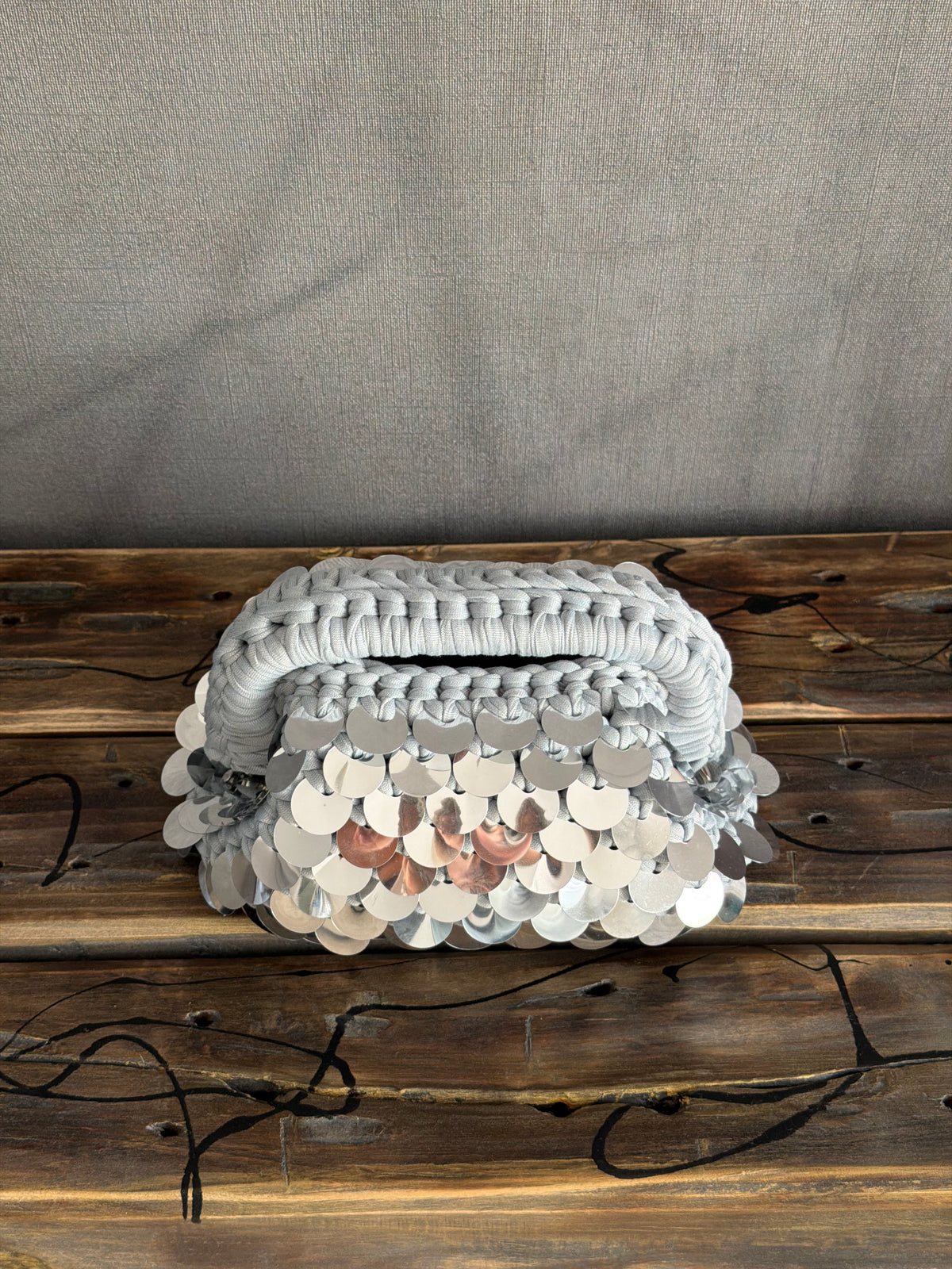 DISCO CLOUD bag mini//argento con manico