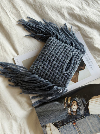 MINOU bag mini// azzurra lurex con frange