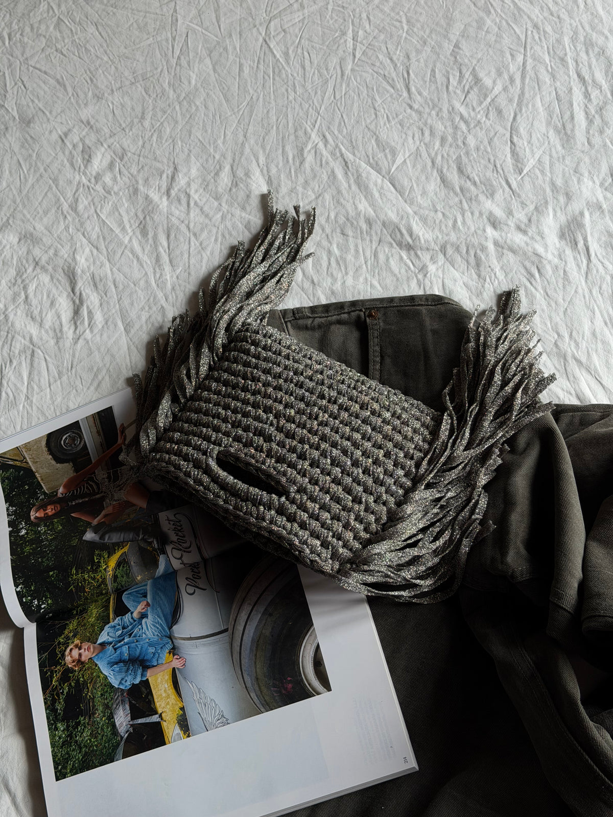 MINOU bag standard// grigia lurex con frange