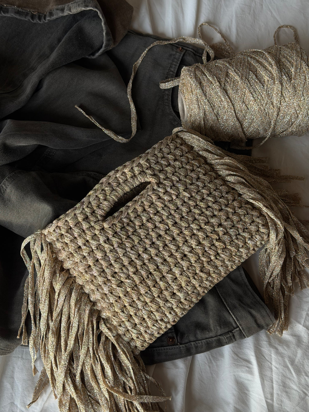 MINOU bag standard// sabbia lurex con frange