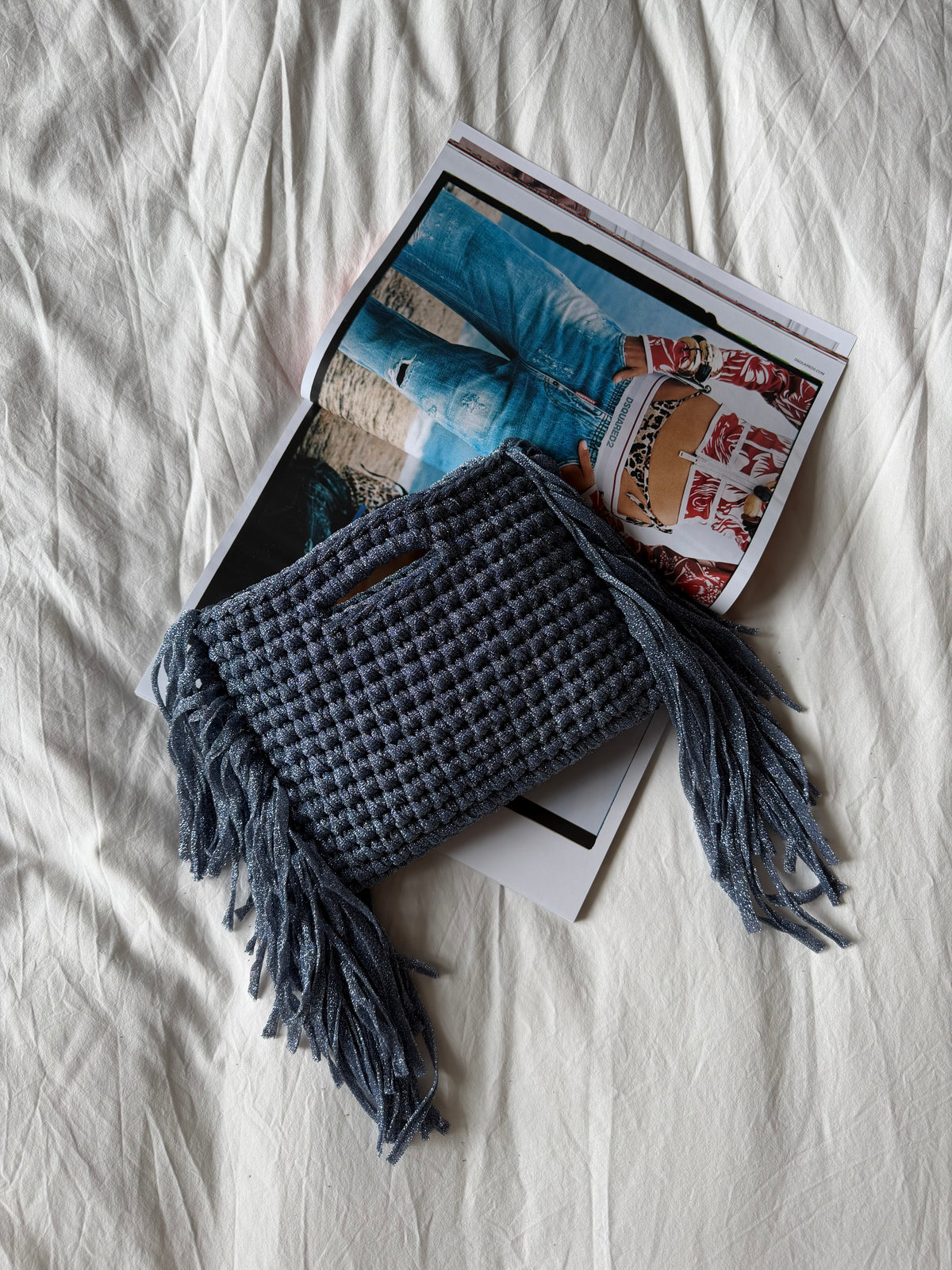 MINOU bag standard// azzurra lurex con frange