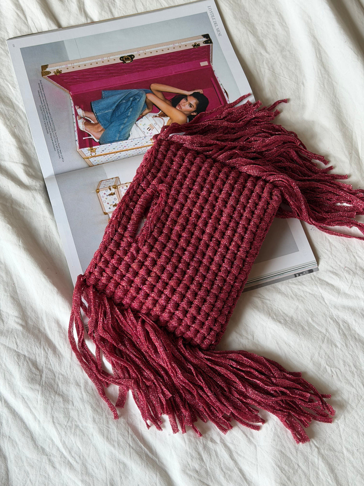 MINOU bag standard// fucsia lurex con frange