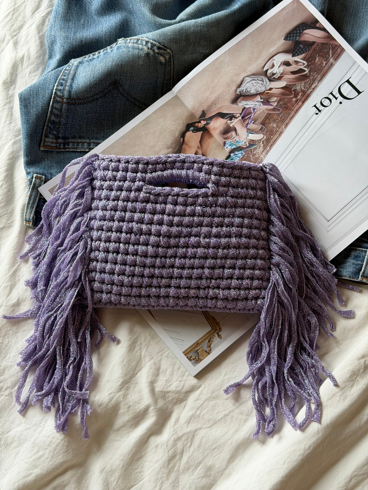 MINOU bag standard// lilla lurex con frange