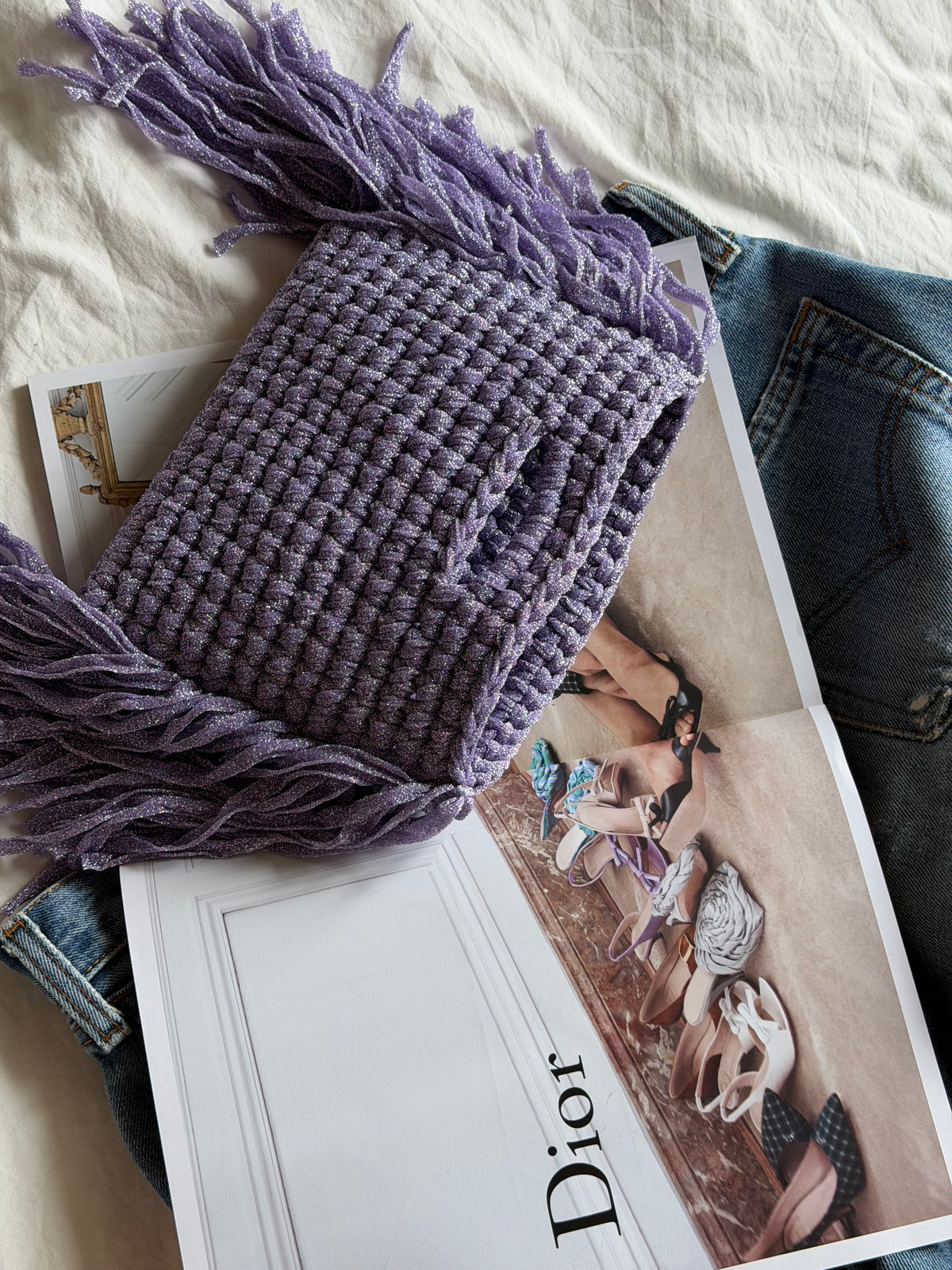 MINOU bag standard// lilla lurex con frange