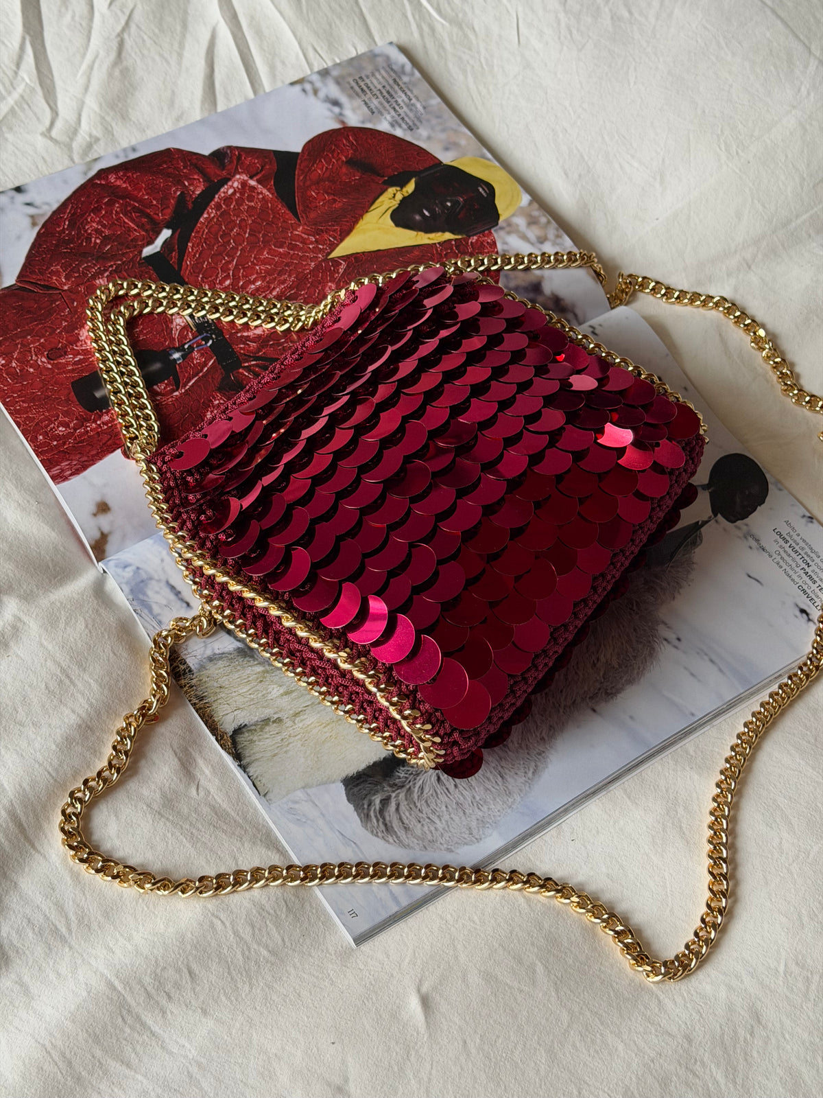 STAR bag mini// Bordeaux con paillettes