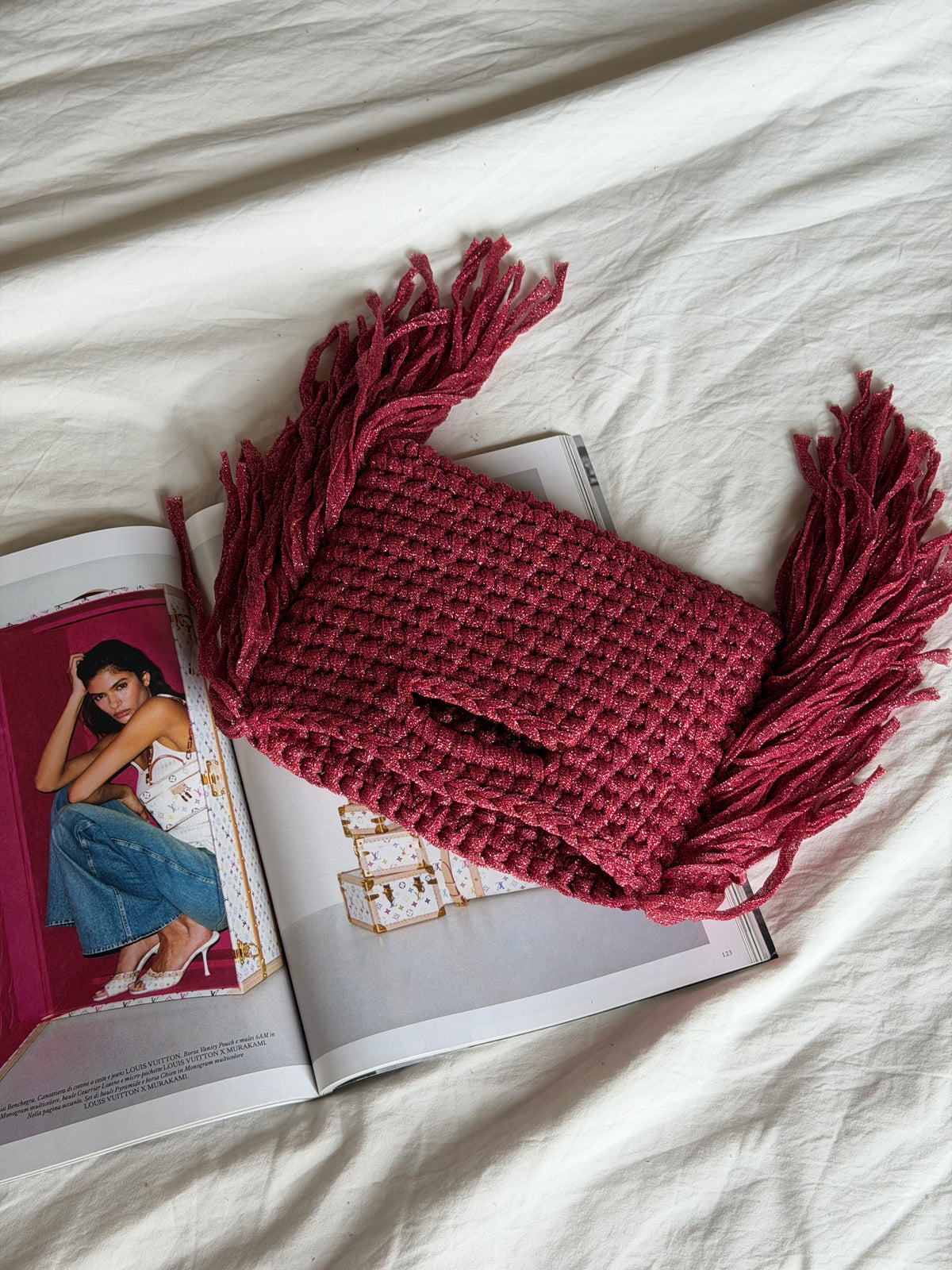 MINOU bag standard// fucsia lurex con frange