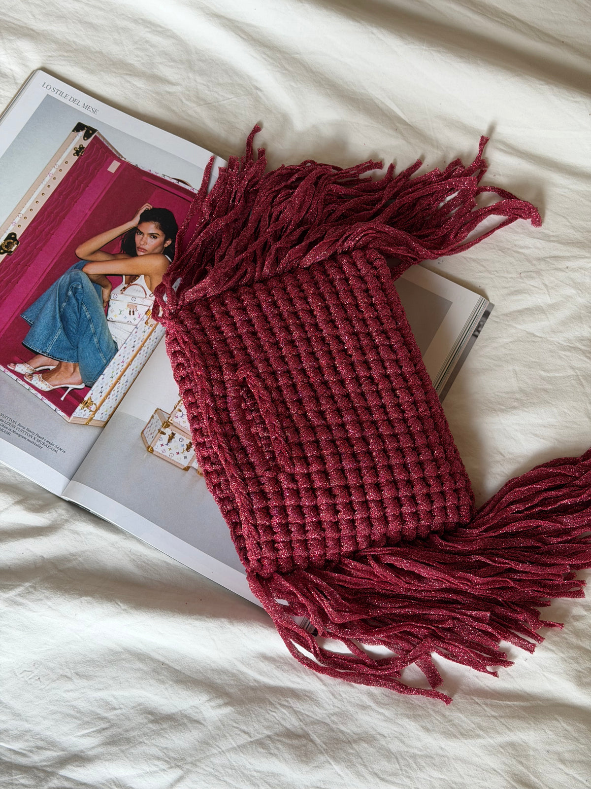 MINOU bag standard// fucsia lurex con frange