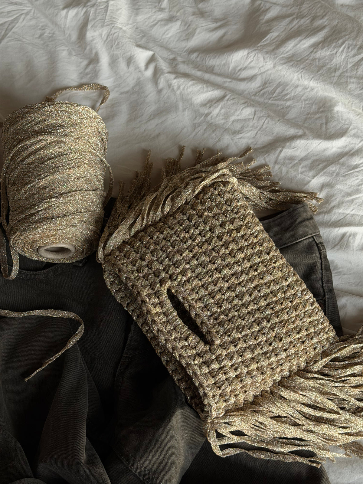 MINOU bag standard// sabbia lurex con frange