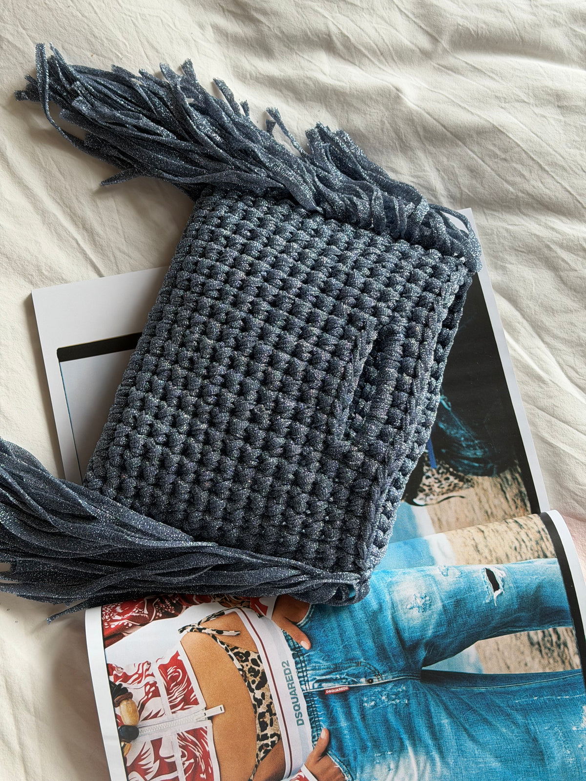 MINOU bag standard// azzurra lurex con frange