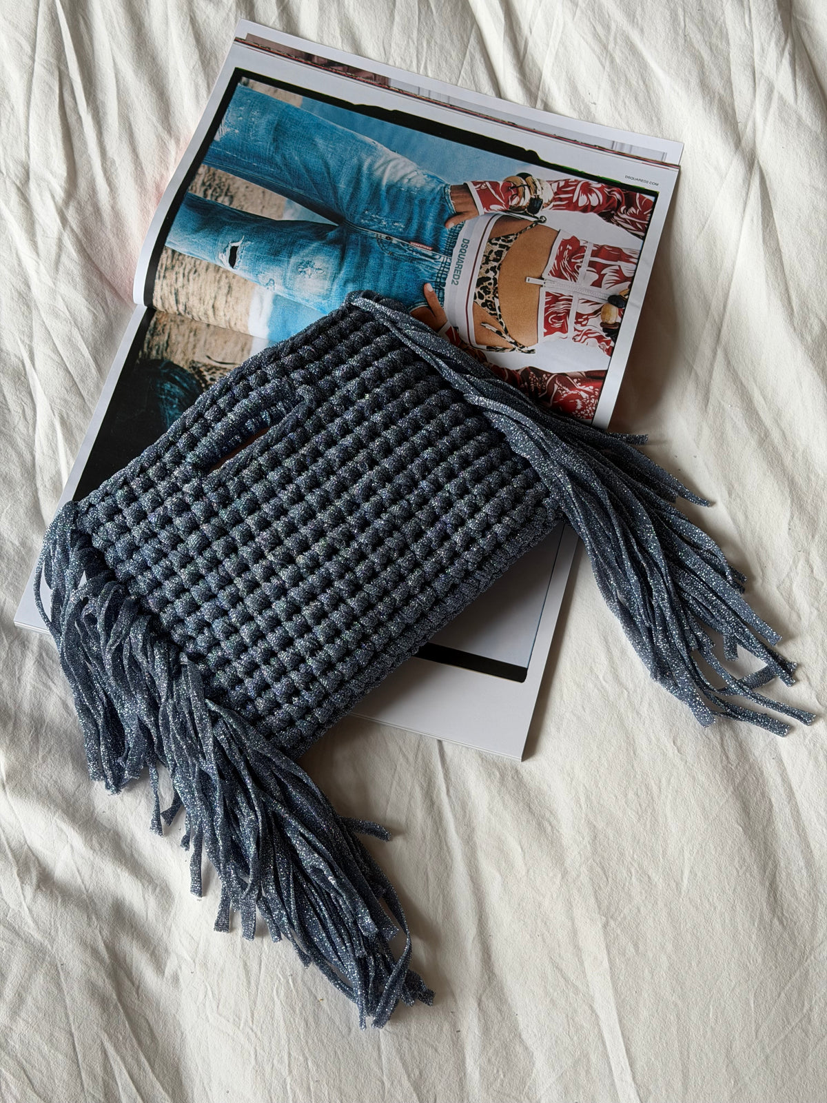 MINOU bag standard// azzurra lurex con frange