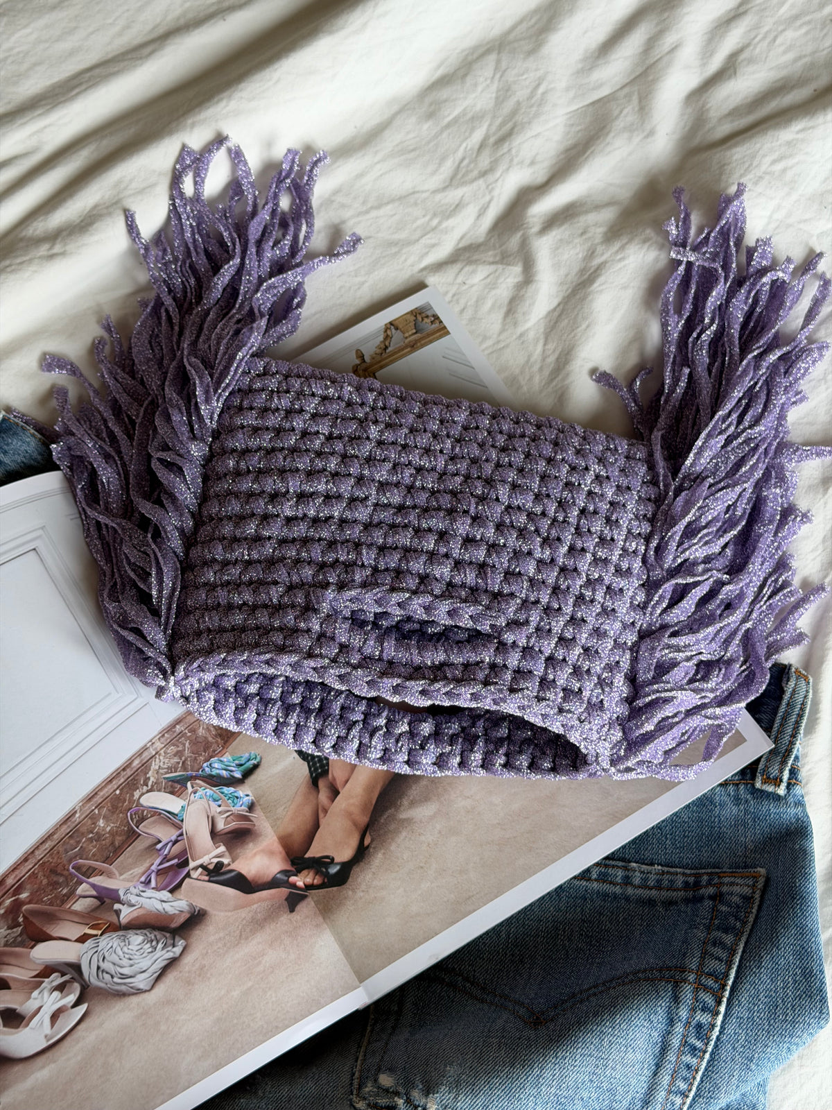 MINOU bag standard// lilla lurex con frange