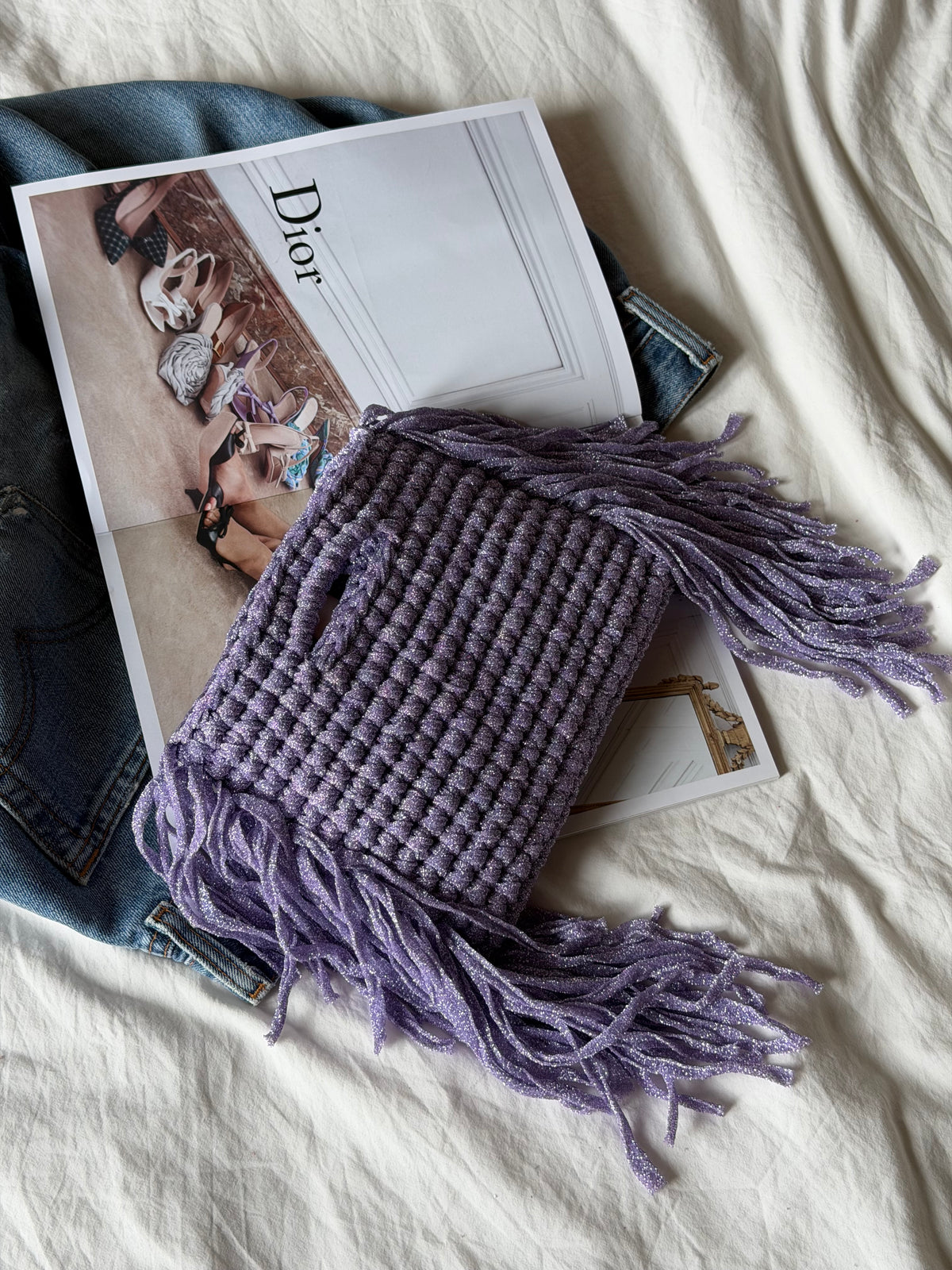 MINOU bag standard// lilla lurex con frange