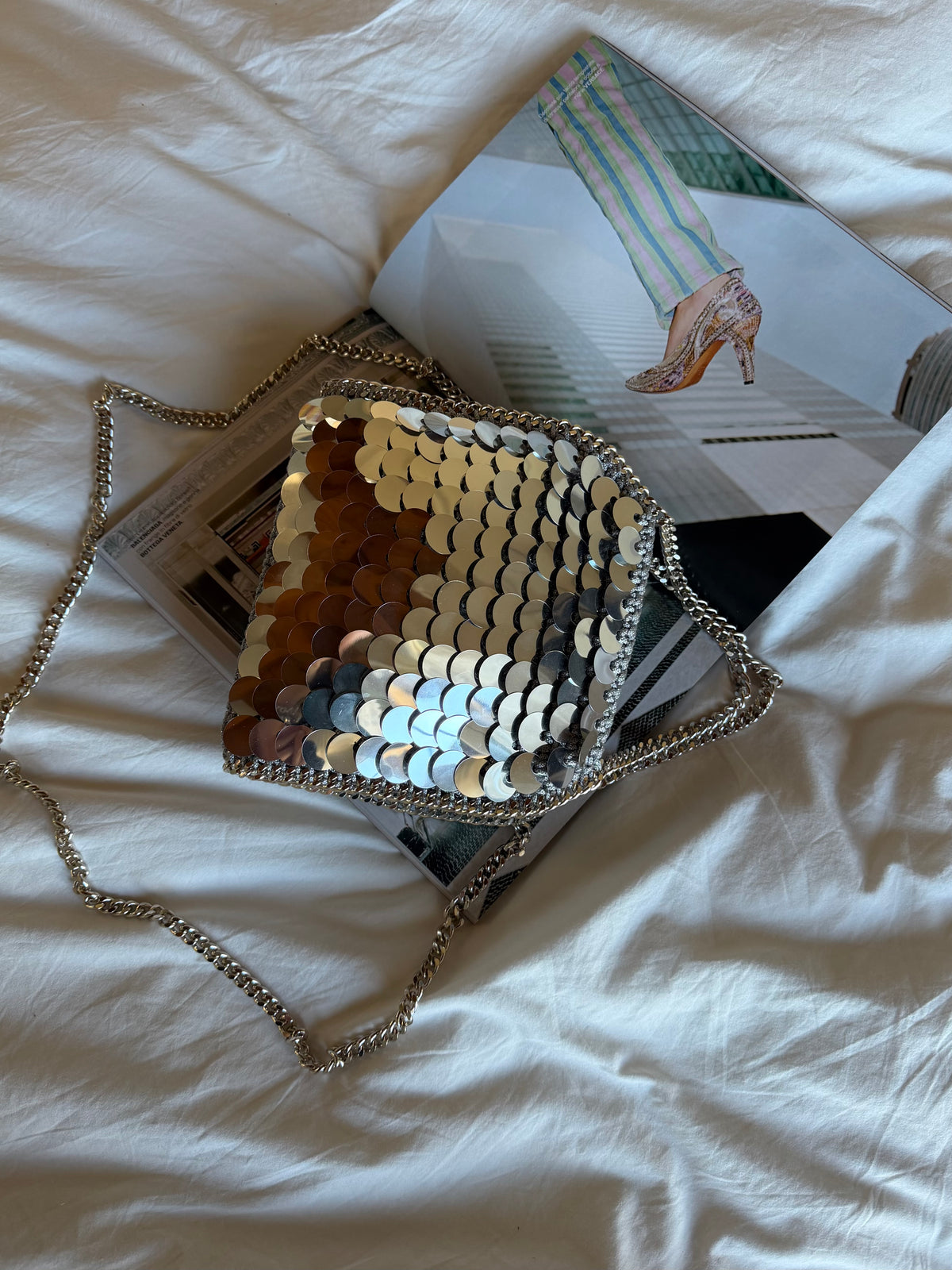 STAR bag mini// grigia lurex con paillettes argento chiaro