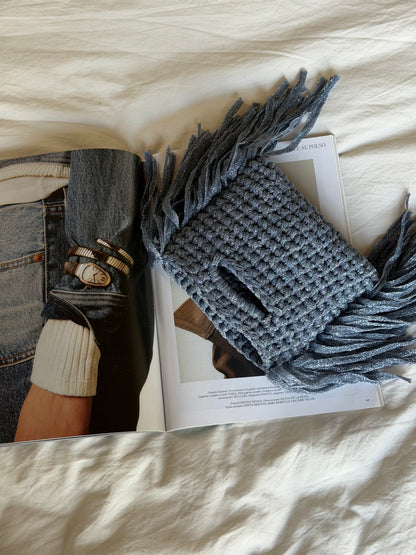 MINOU bag mini// azzurra lurex con frange