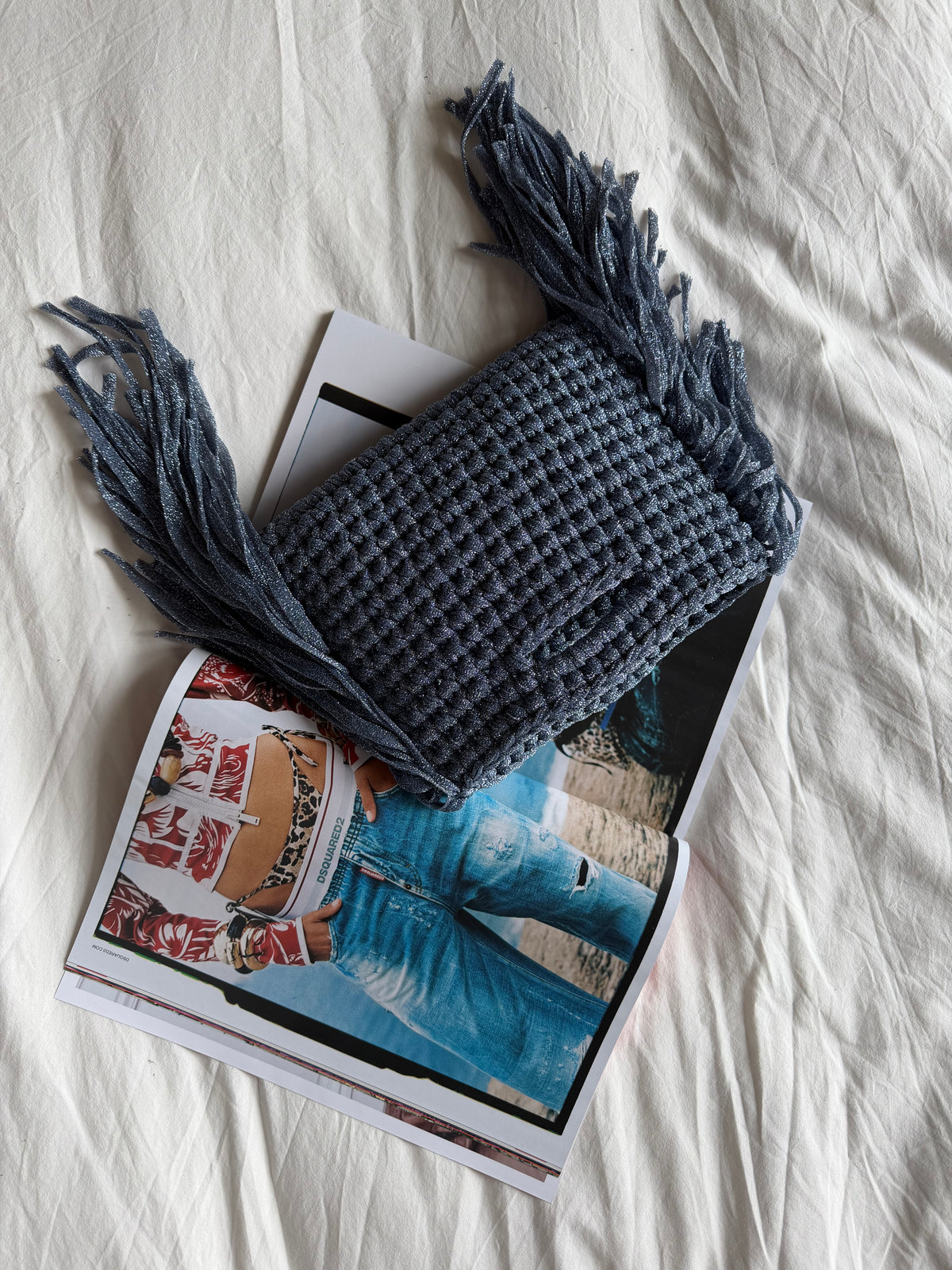 MINOU bag standard// azzurra lurex con frange
