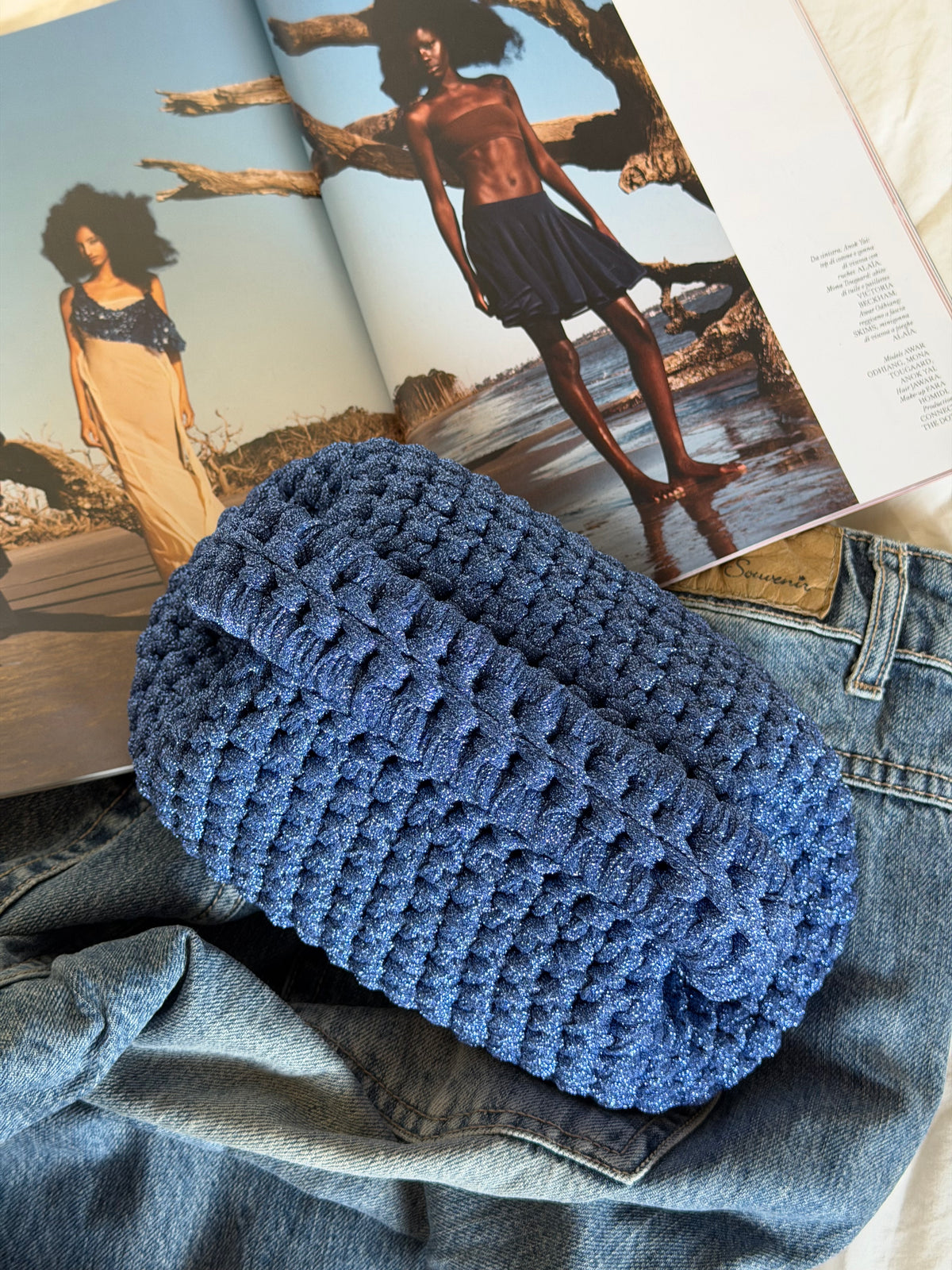 CLOUD bag standard// cobalto lurex con manico
