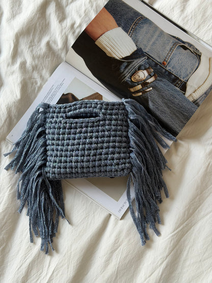 MINOU bag mini// azzurra lurex con frange