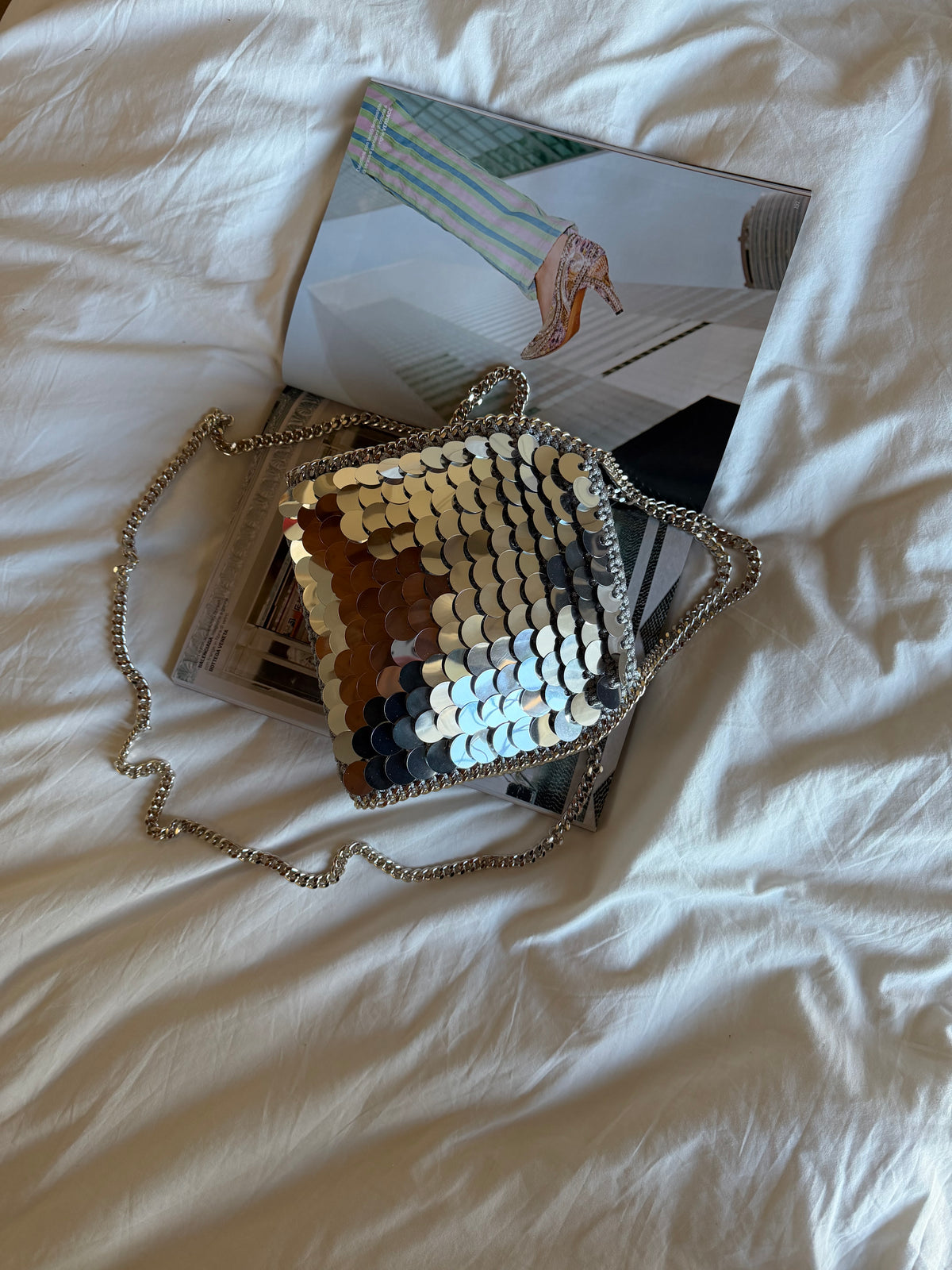 STAR bag mini// grigia lurex con paillettes argento chiaro