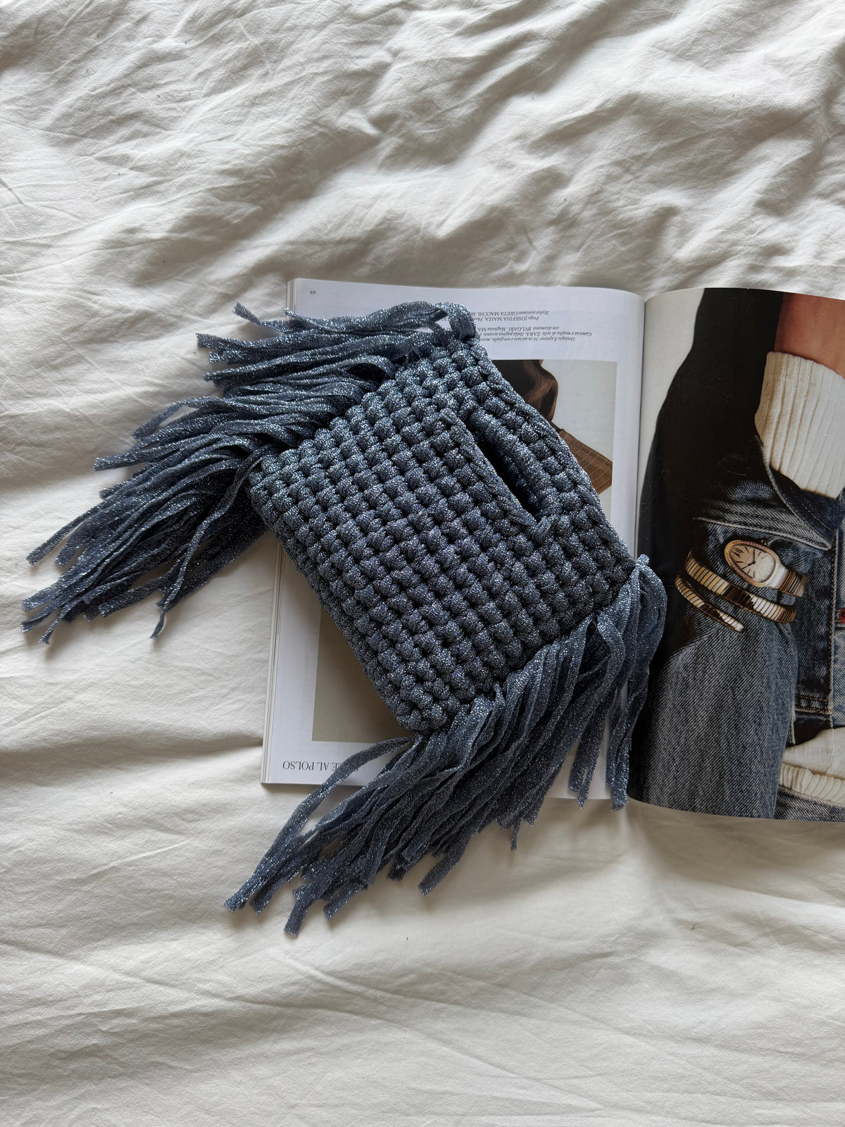 MINOU bag mini// azzurra lurex con frange