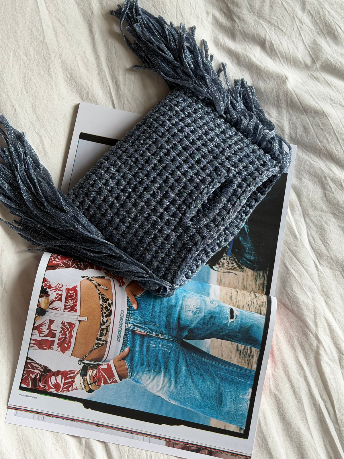 MINOU bag standard// azzurra lurex con frange