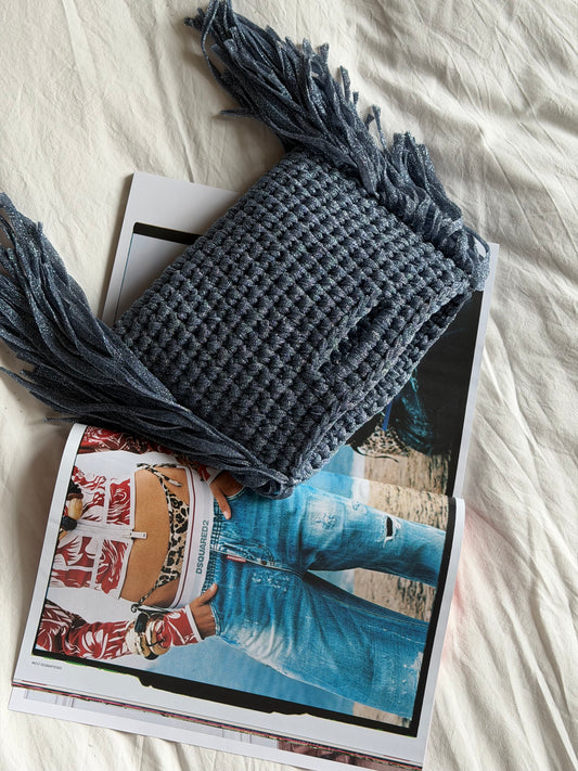 MINOU bag standard// azzurra lurex con frange