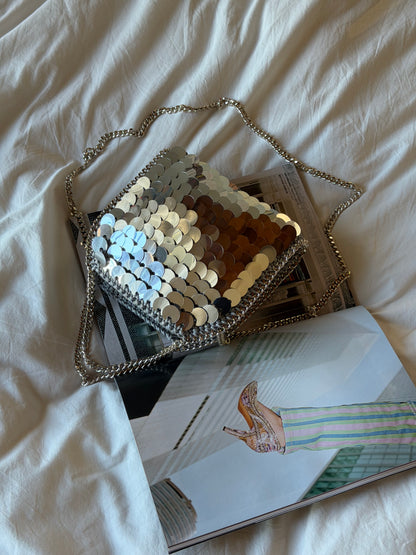 STAR bag mini// grigia lurex con paillettes argento chiaro