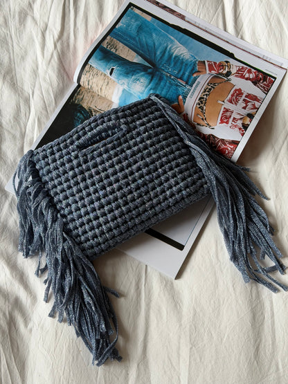 MINOU bag standard// azzurra lurex con frange