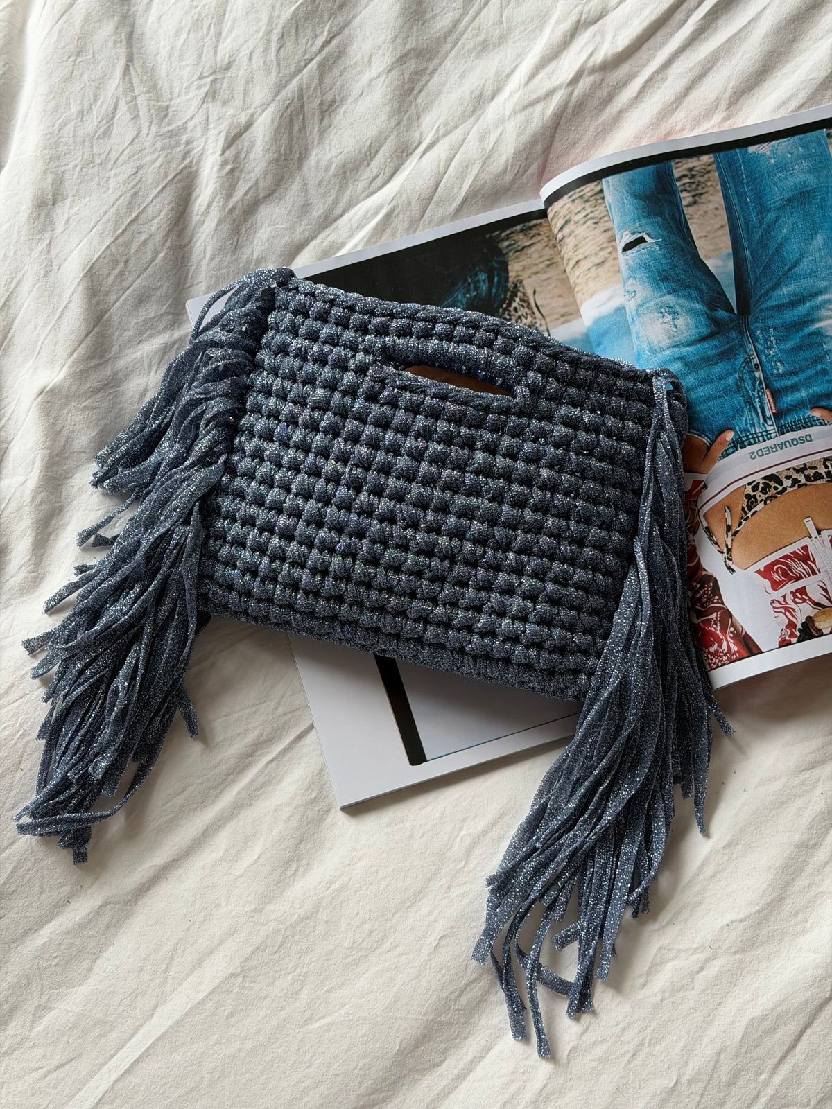 MINOU bag standard// azzurra lurex con frange