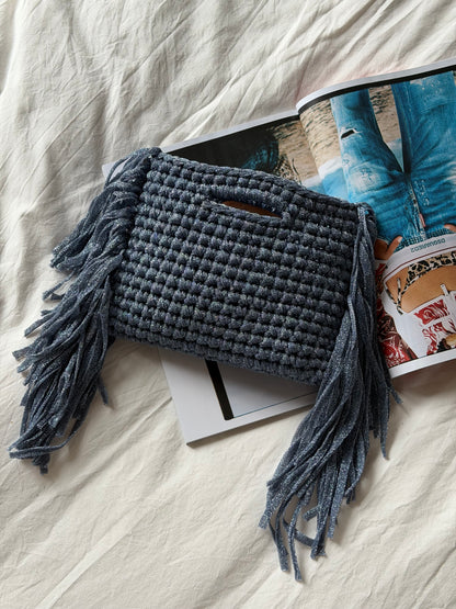 MINOU bag standard// azzurra lurex con frange