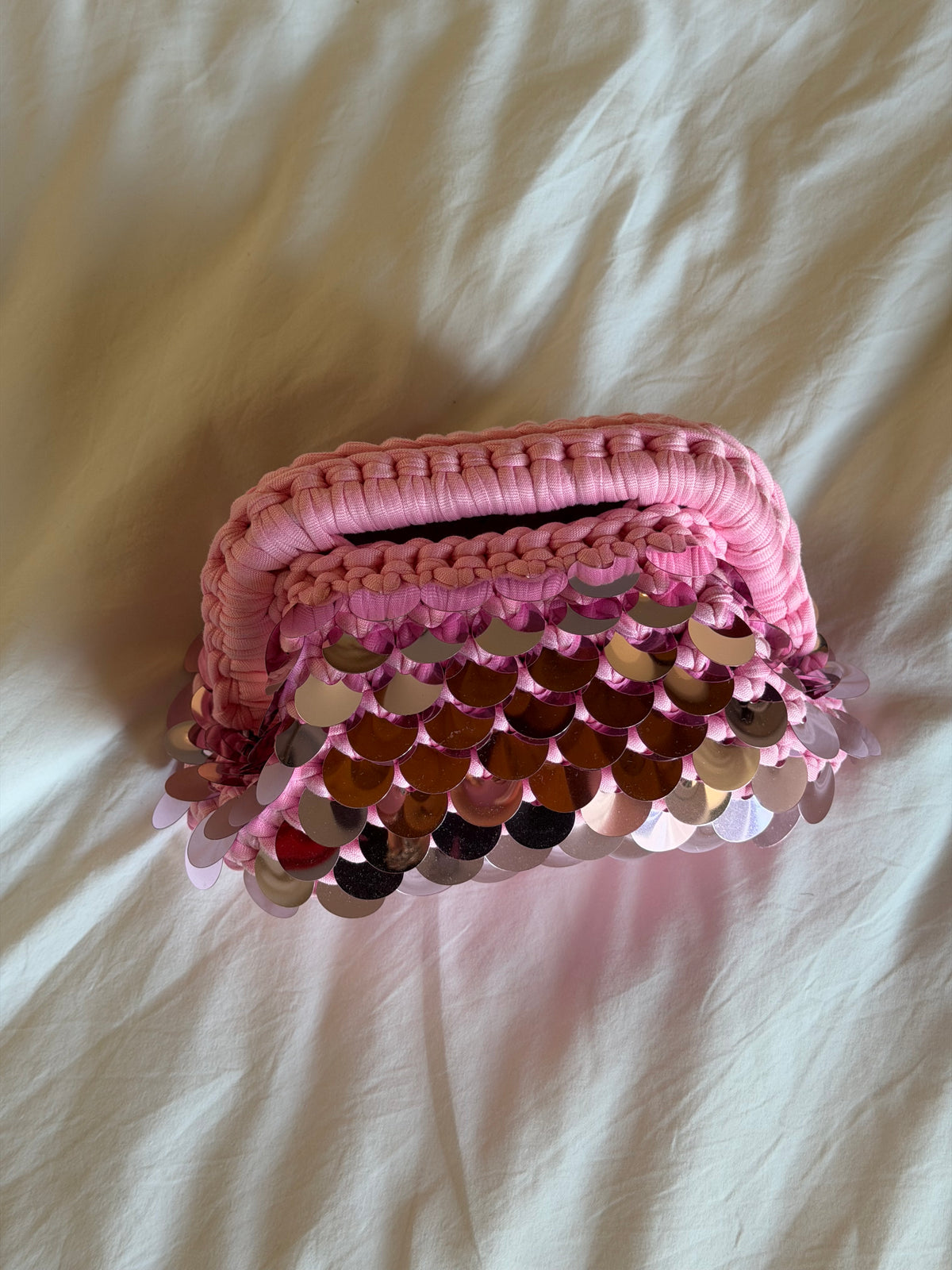 DISCO CLOUD bag mini// rosa con manico