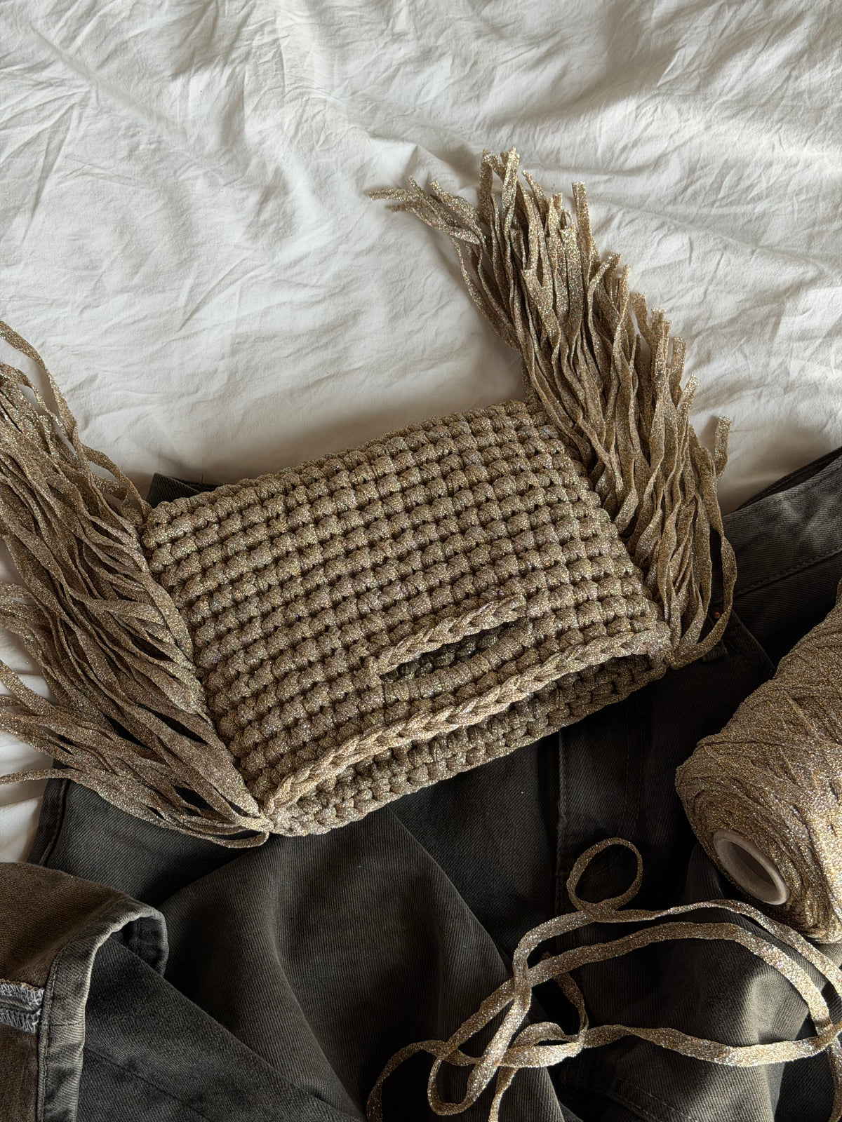 MINOU bag standard// sabbia lurex con frange