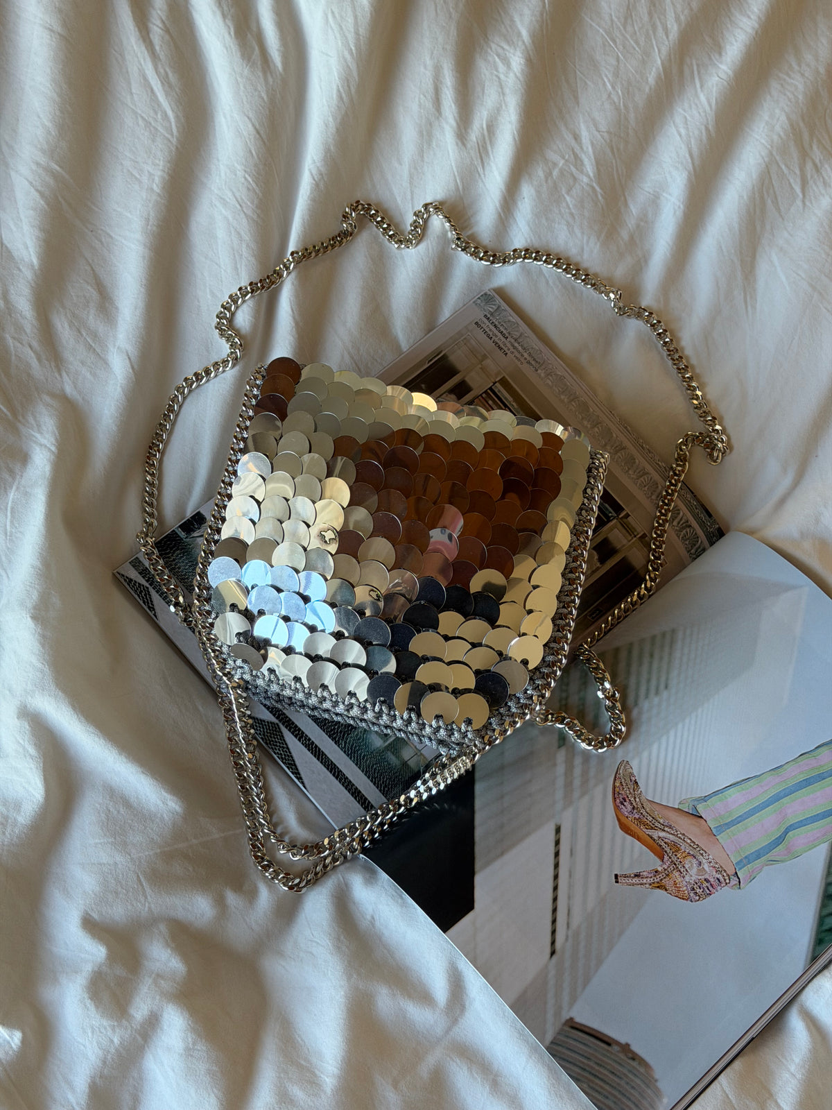 STAR bag mini// grigia lurex con paillettes argento chiaro