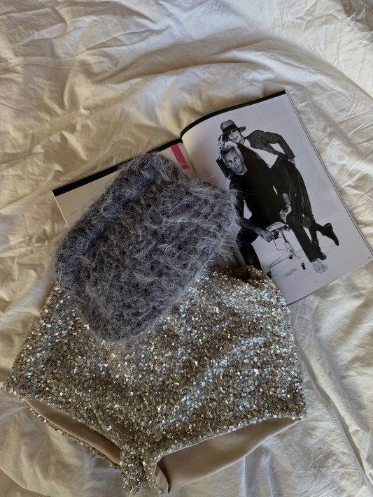 FLUFFY CLOUD bag standard// grigia scura lurex con manico