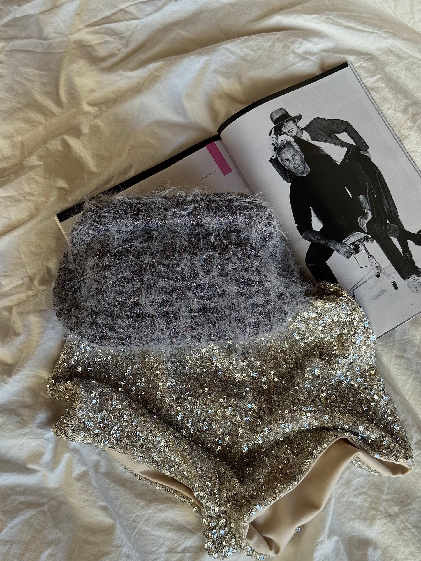 FLUFFY CLOUD bag standard// grigia scura lurex con manico