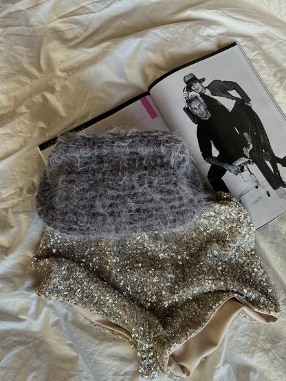 FLUFFY CLOUD bag standard// grigia scura lurex con manico