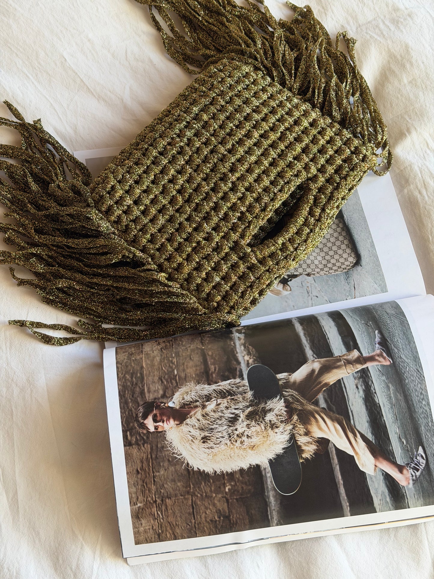 MINOU bag standard// oro scuro lurex con frange
