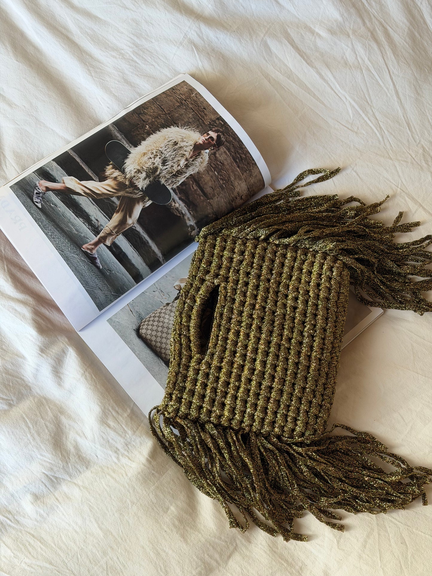 MINOU bag standard// oro scuro lurex con frange