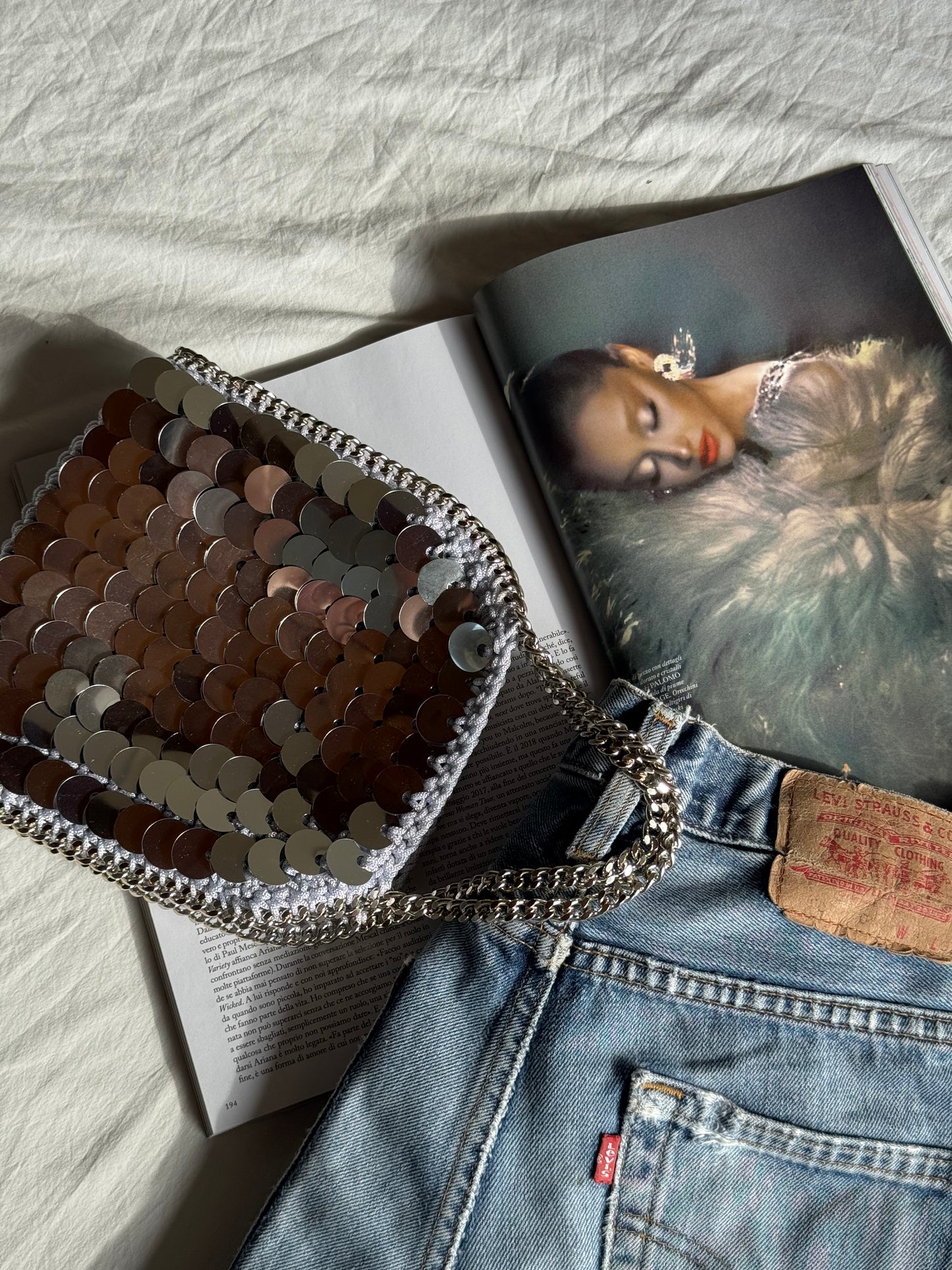 STAR bag mini//argento lurex con paillettes