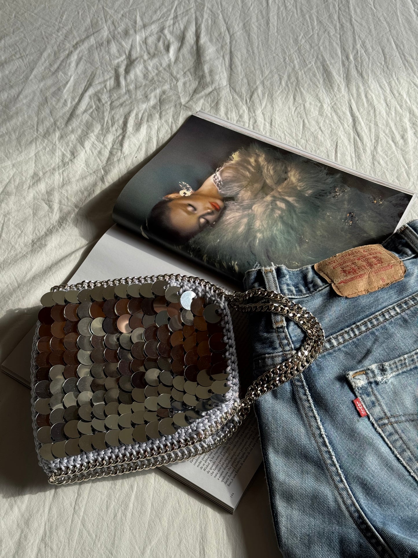 STAR bag mini//argento lurex con paillettes