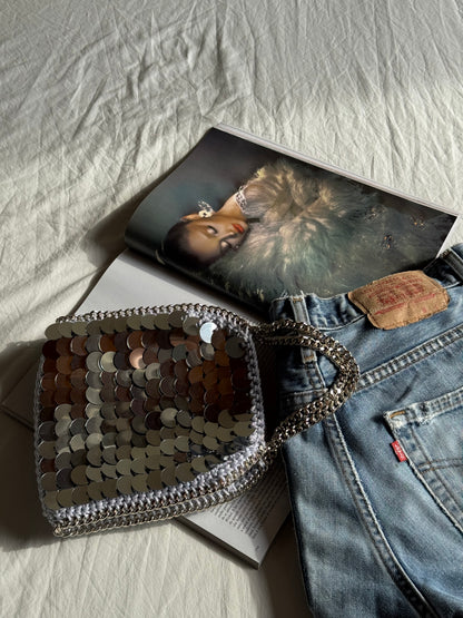 STAR bag mini//argento lurex con paillettes