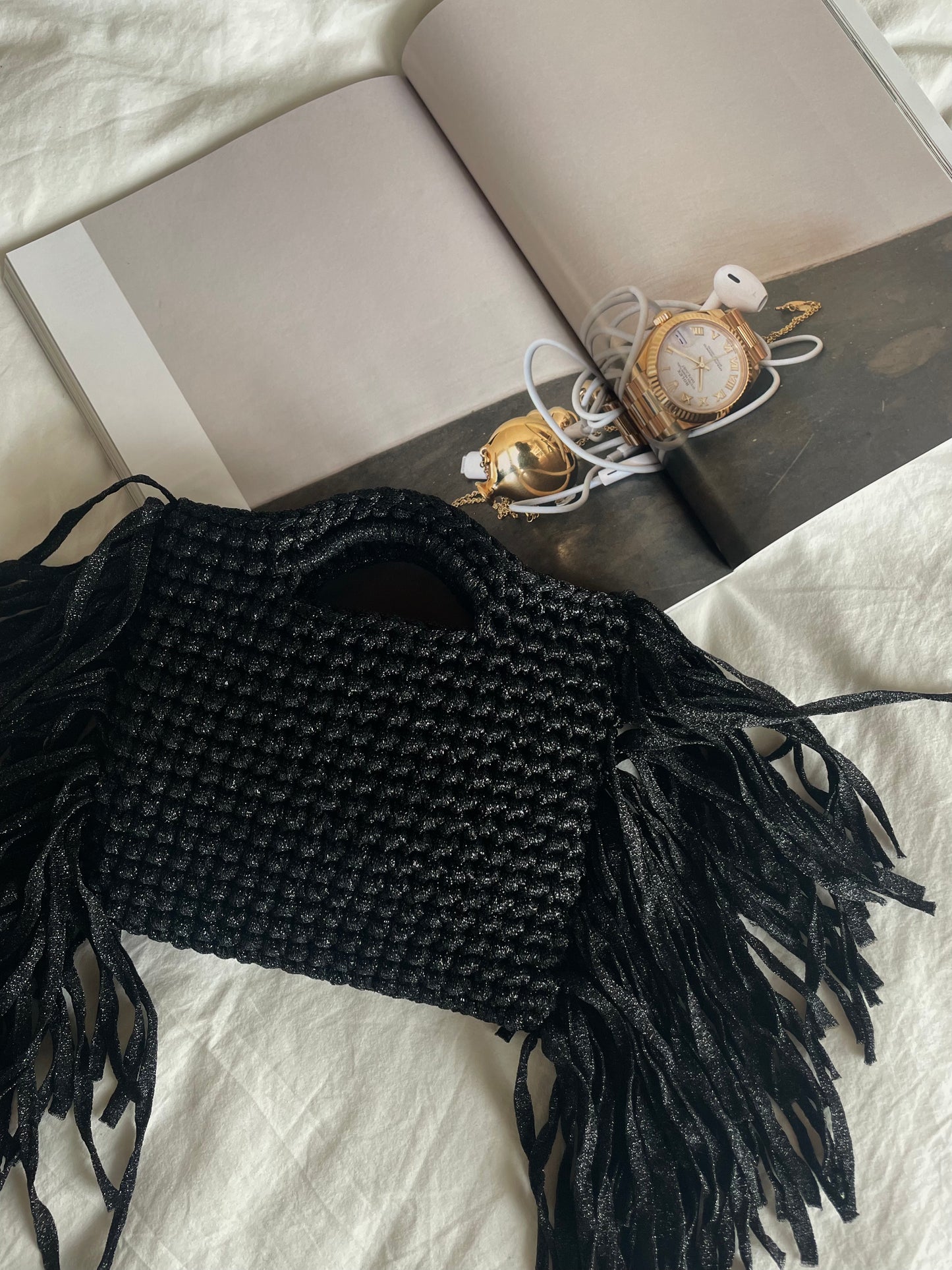 MINOU bag standard// nera lurex con frange