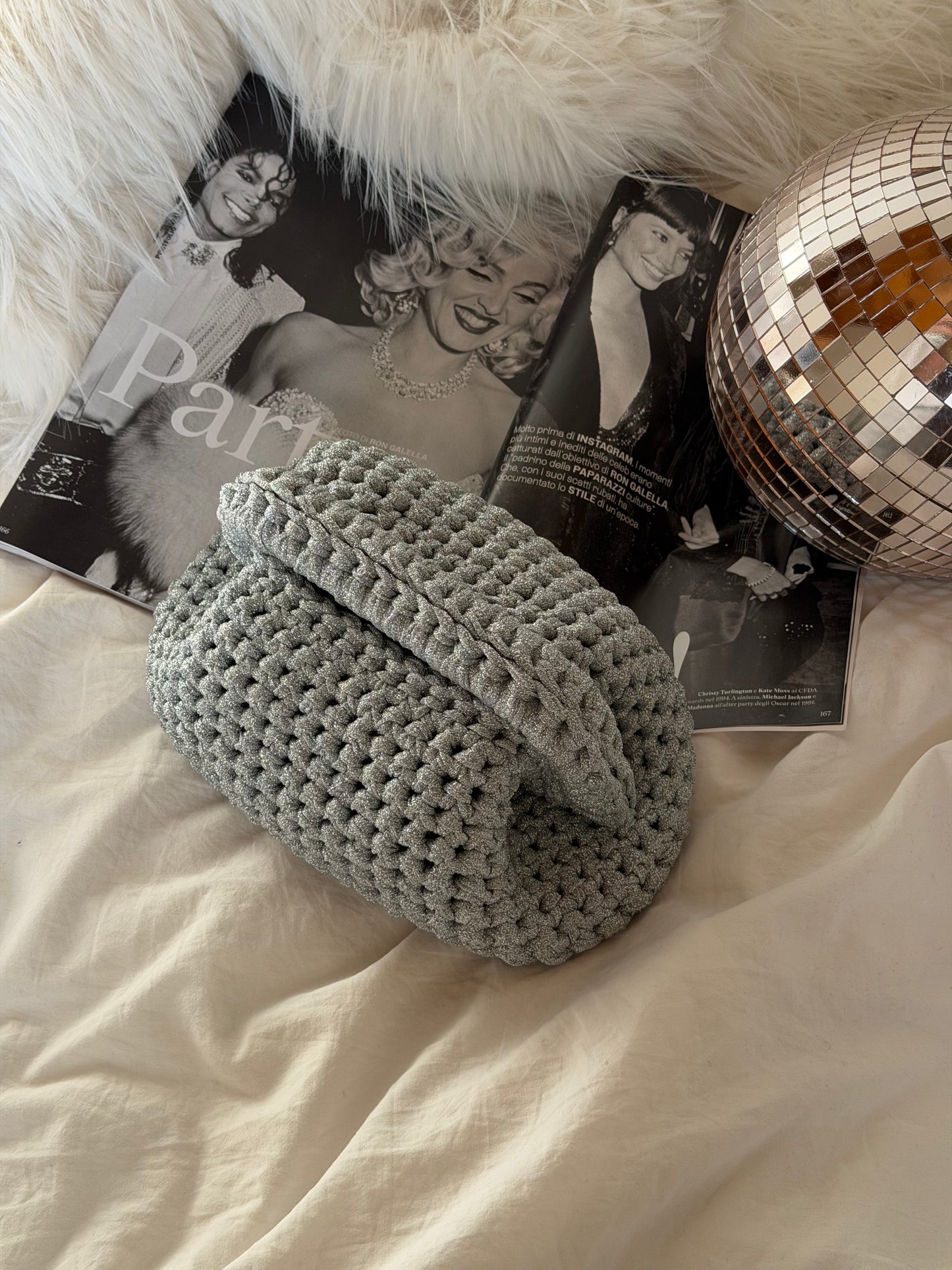 CLOUD bag standard// argento lurex con manico