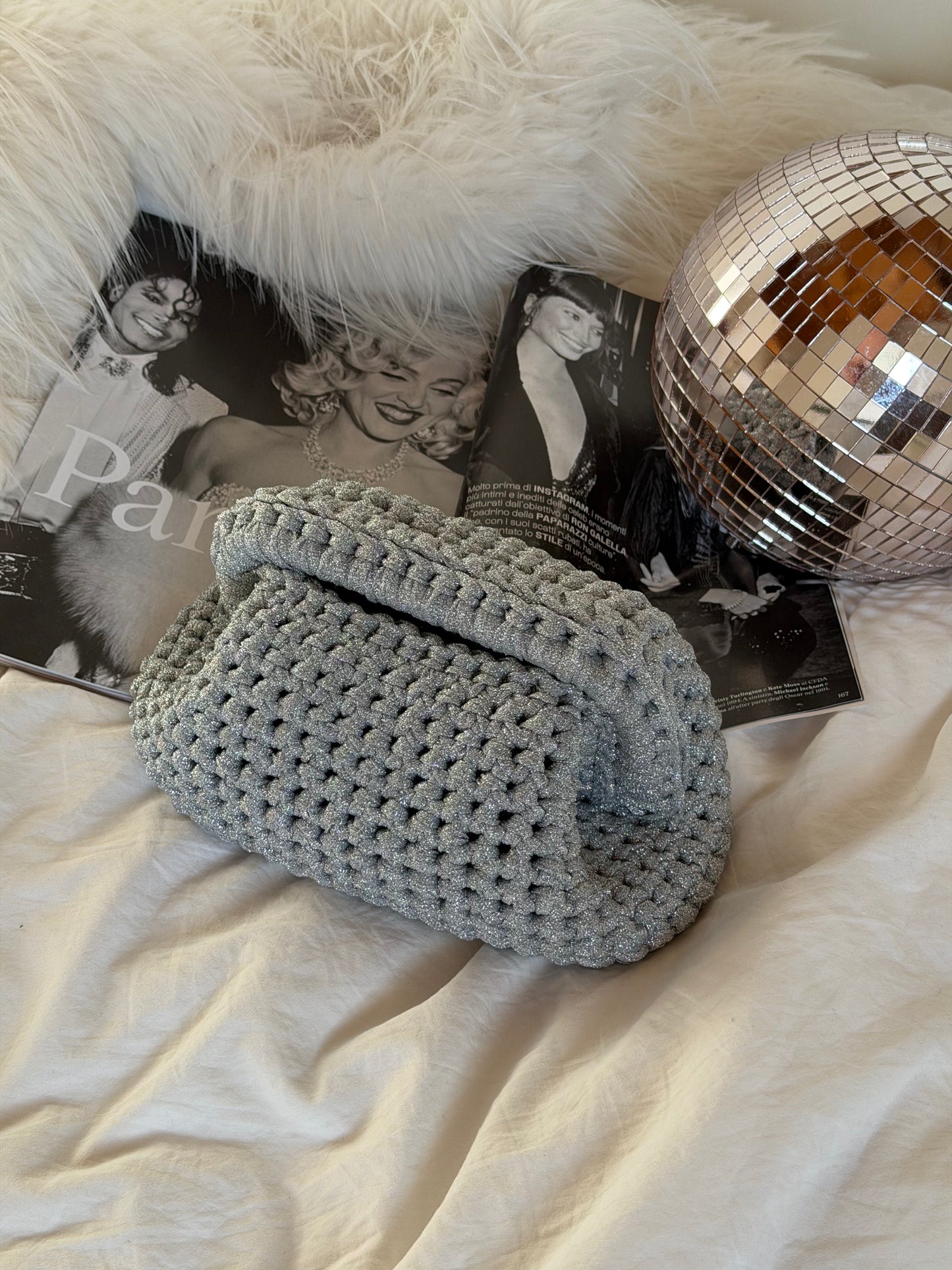 CLOUD bag standard// argento lurex con manico
