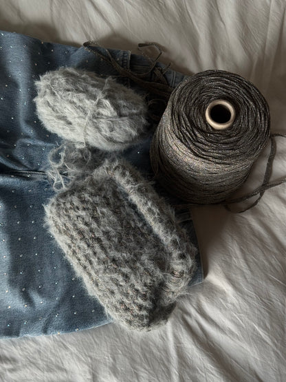 FLUFFY CLOUD bag standard// grigia lurex con manico