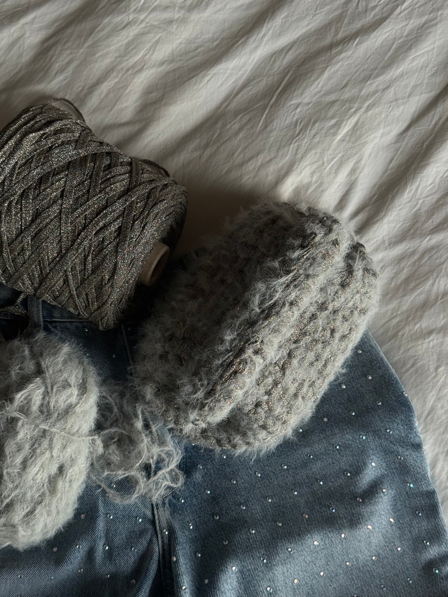 FLUFFY CLOUD bag standard// grigia lurex con manico