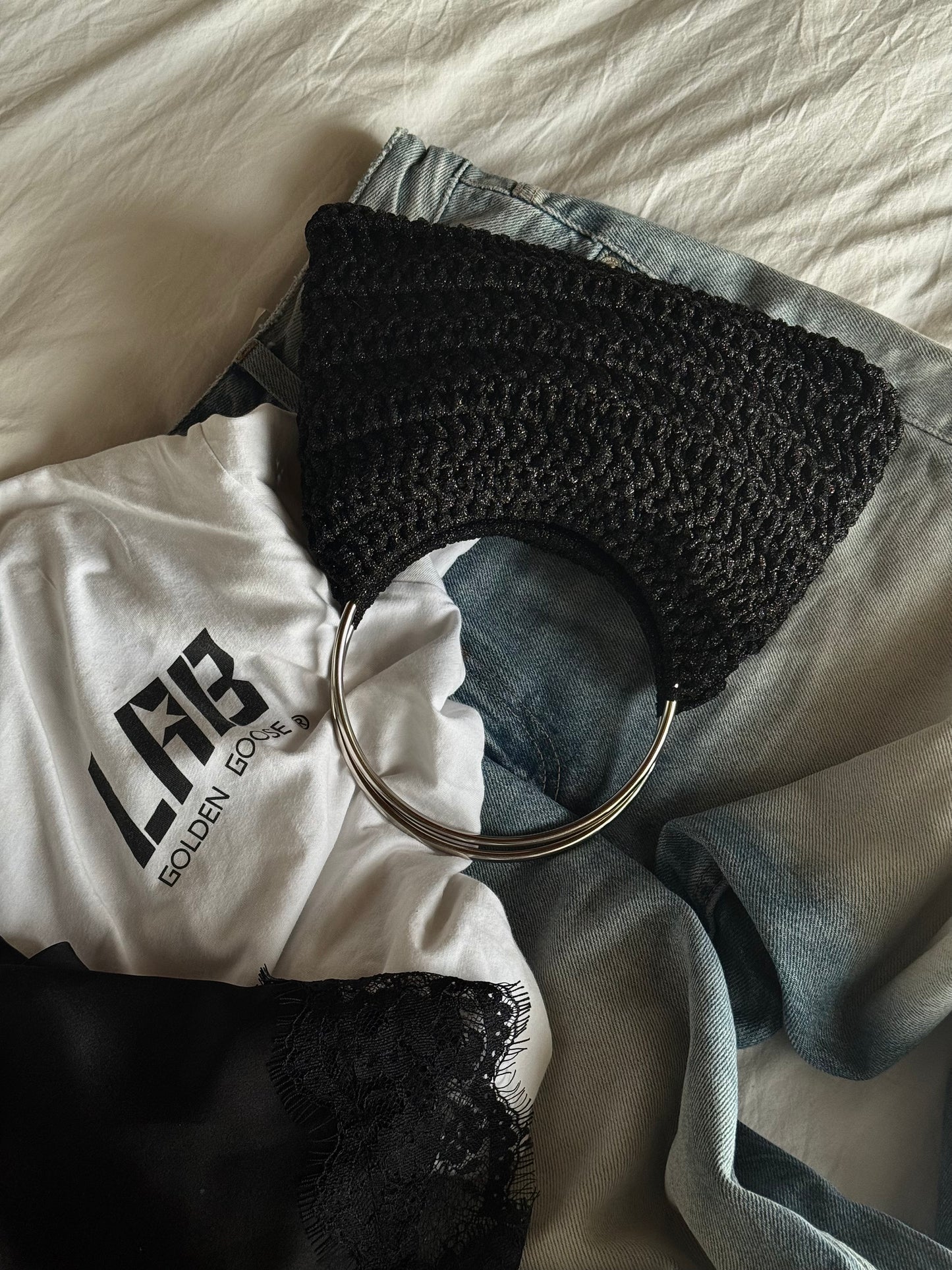 SHELL bag mini// nera lurex